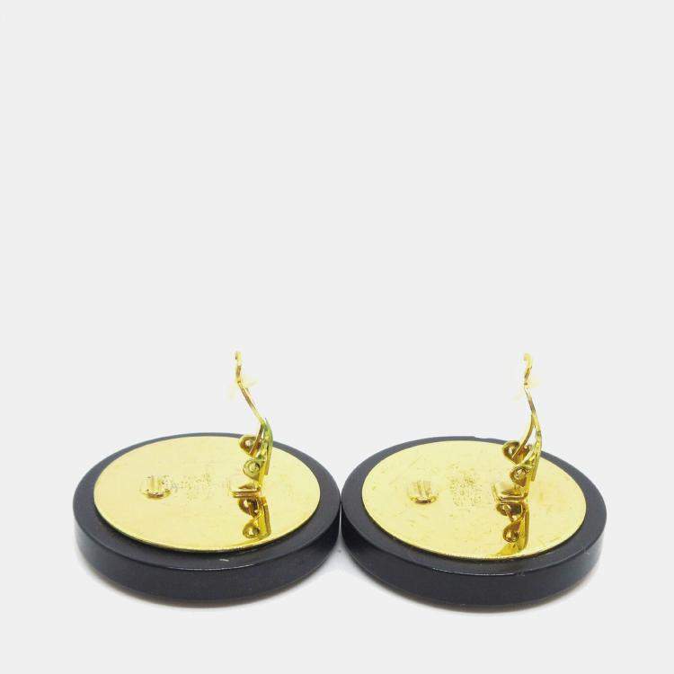 مملوكة مسبقًا Chanel Huge Button Earrings Clip-On Gold Black