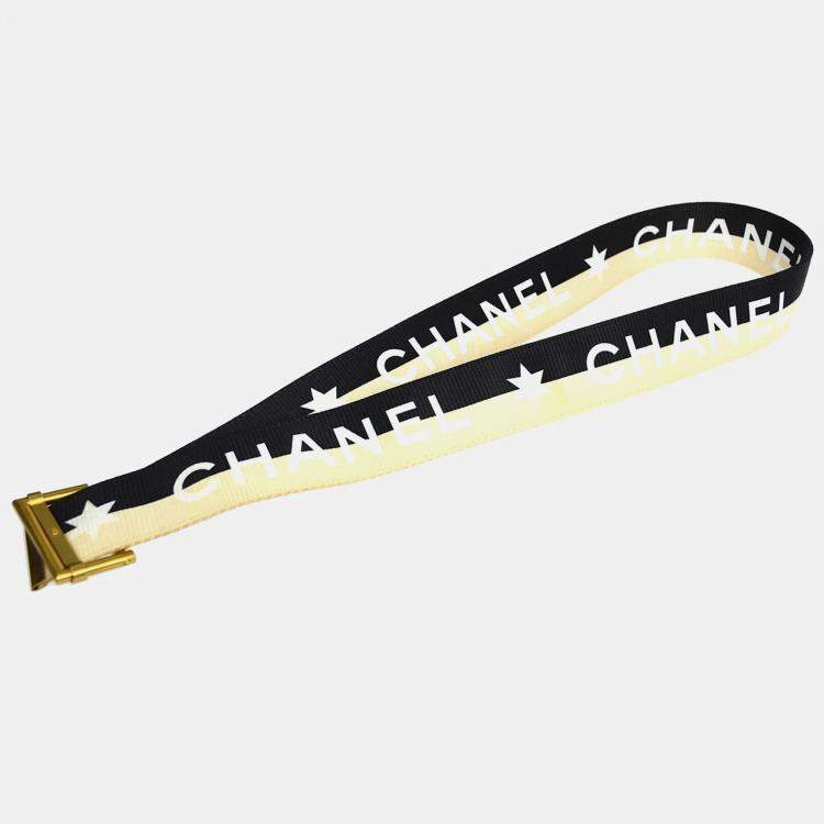 Pre Owned Chanel Buckle Belt Black Off-White Nylon