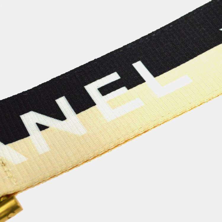 Pre Owned Chanel Buckle Belt Black Off-White Nylon