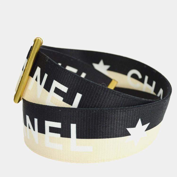 Pre Owned Chanel Buckle Belt Black Off-White Nylon