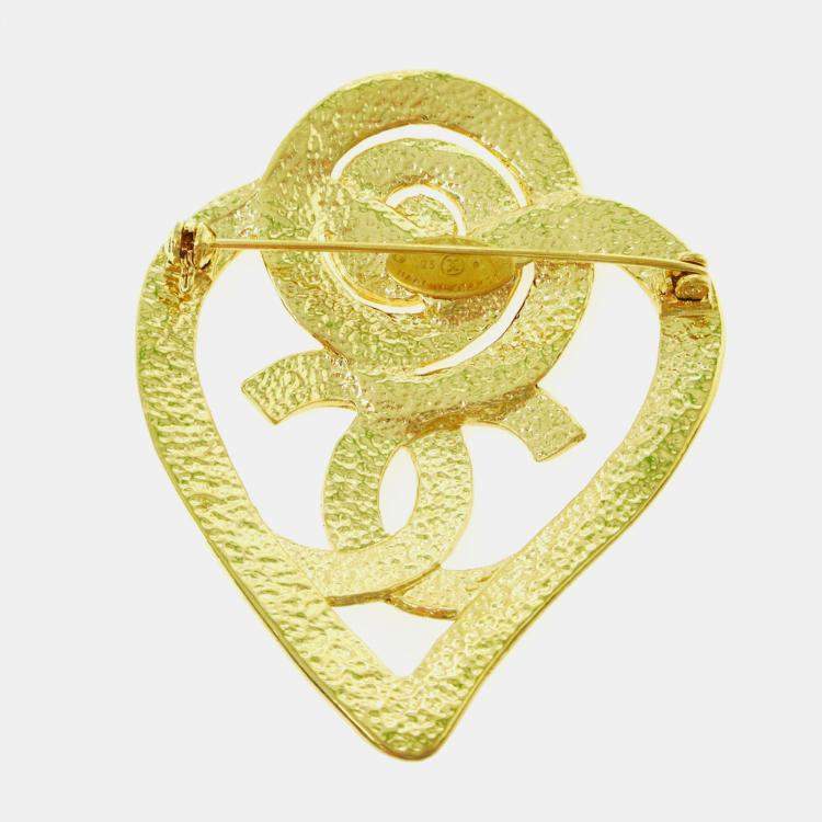 مملوكة مسبقًا Chanel Heart Brooch Pin Gold