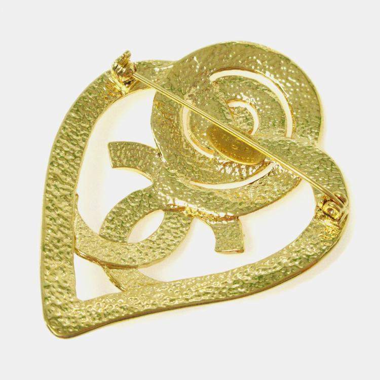 مملوكة مسبقًا Chanel Heart Brooch Pin Gold
