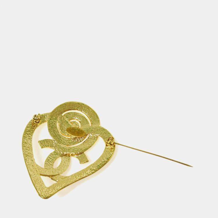 مملوكة مسبقًا Chanel Heart Brooch Pin Gold