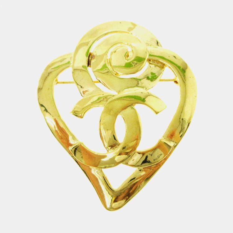 مملوكة مسبقًا Chanel Heart Brooch Pin Gold