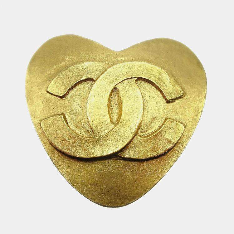 Pre Owned Chanel Heart Brooch Gold