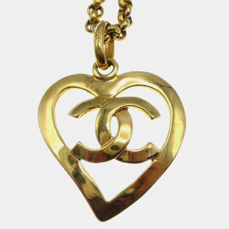 مملوكة مسبقًا Chanel Heart Chain Pendant Necklace Gold