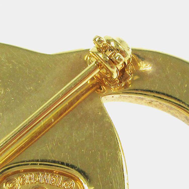 Pre Owned Chanel Turnlock Brooch Pin Gold Large