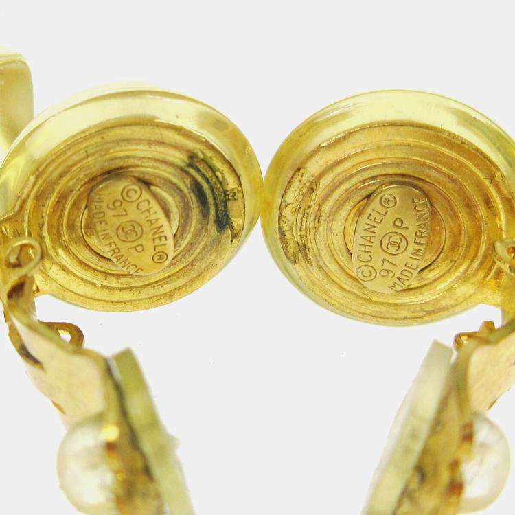 Pre Owned Chanel Artificial Pearl Dangle Earrings Clip-On Acrylic