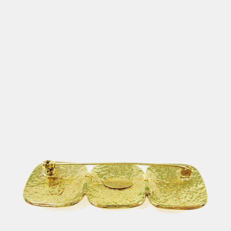 Pre Owned Chanel Triple Cc Brooch Pin Gold