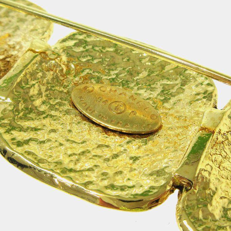 Pre Owned Chanel Triple Cc Brooch Pin Gold