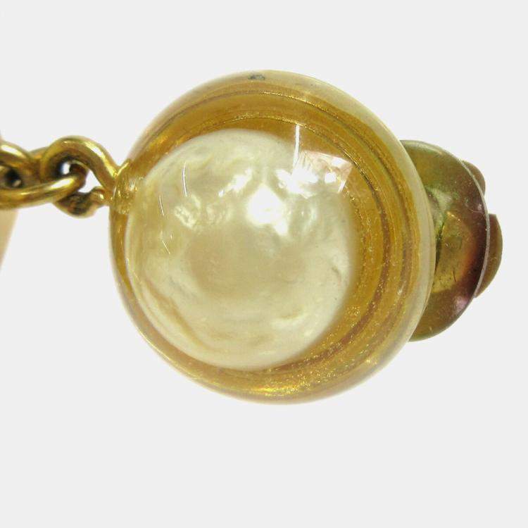 Pre Owned Chanel Artificial Pearl Dangle Earrings Clip-On Acrylic