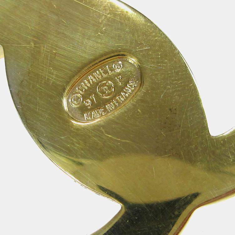 Pre Owned Chanel Turnlock Brooch Pin Gold Large