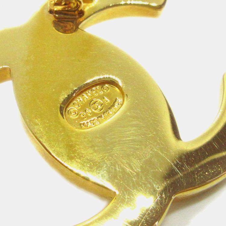 Pre Owned Chanel Turnlock Brooch Pin Gold Large