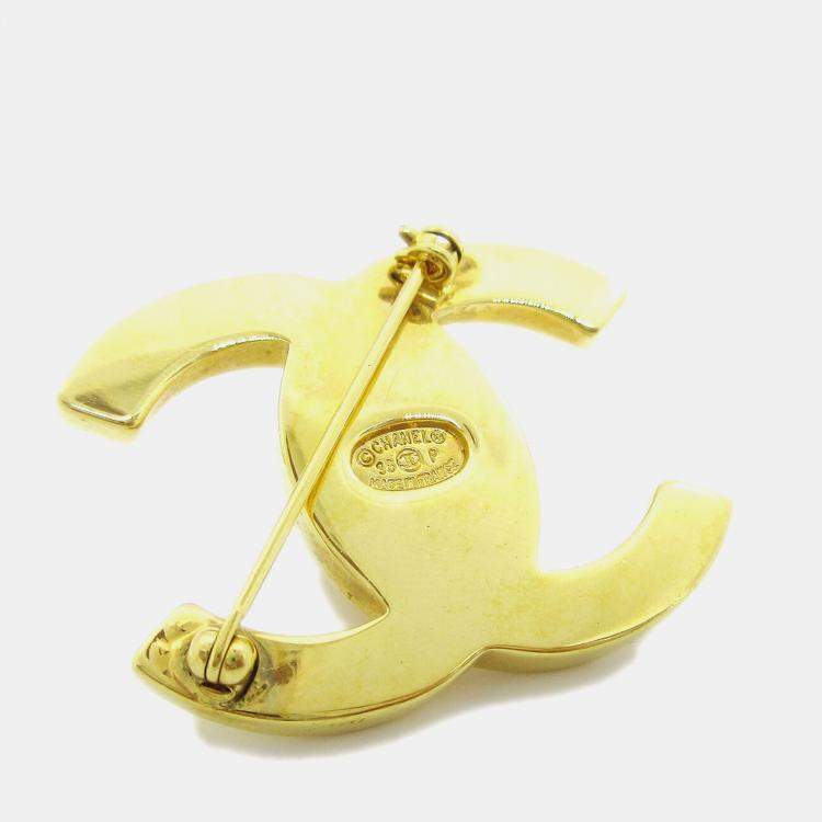 Pre Owned Chanel Turnlock Brooch Pin Gold Large