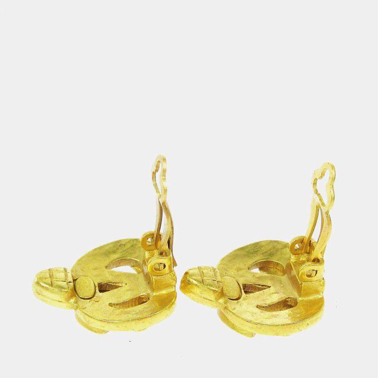 Pre Owned Chanel Heart Earrings Clip-On Gold
