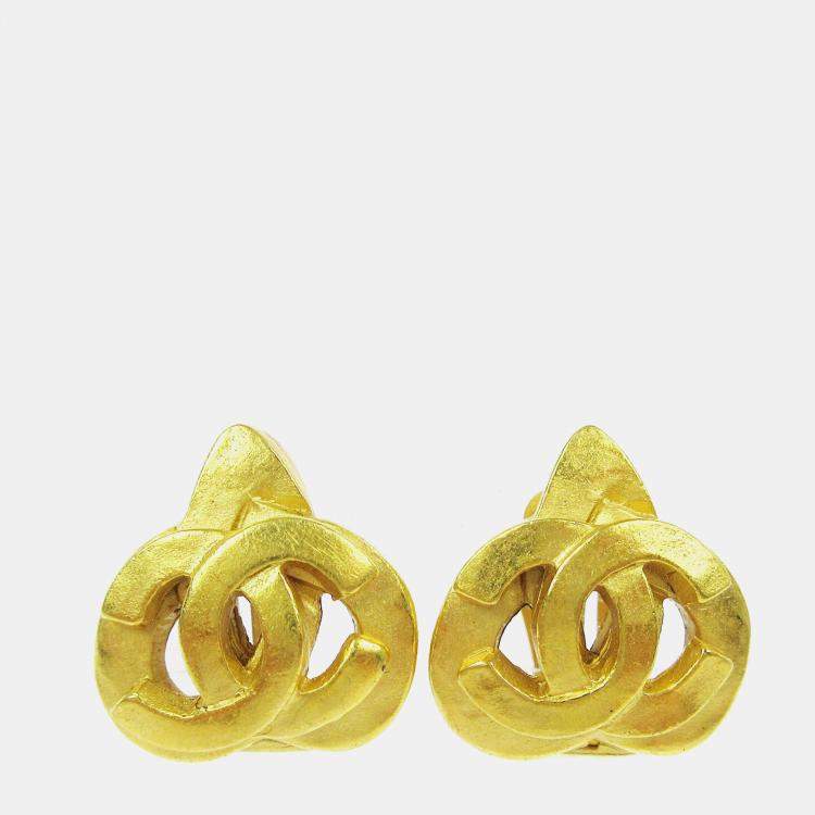 Pre Owned Chanel Heart Earrings Clip-On Gold