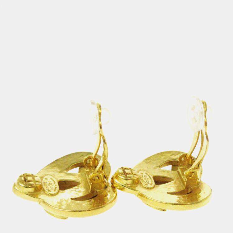 Pre Owned Chanel Heart Earrings Clip-On Gold