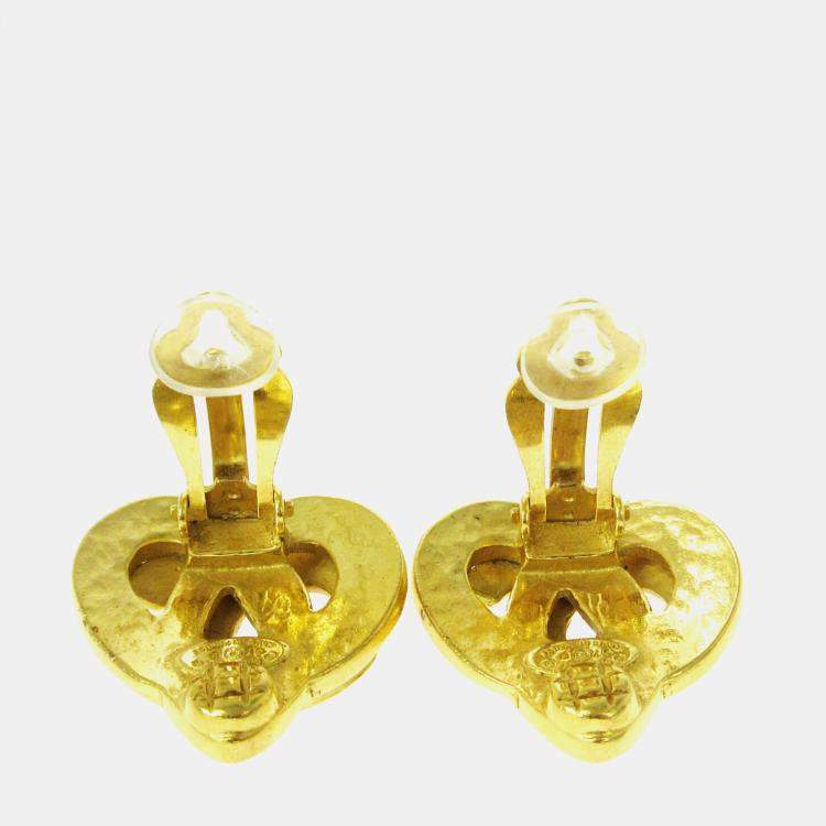 Pre Owned Chanel Heart Earrings Clip-On Gold