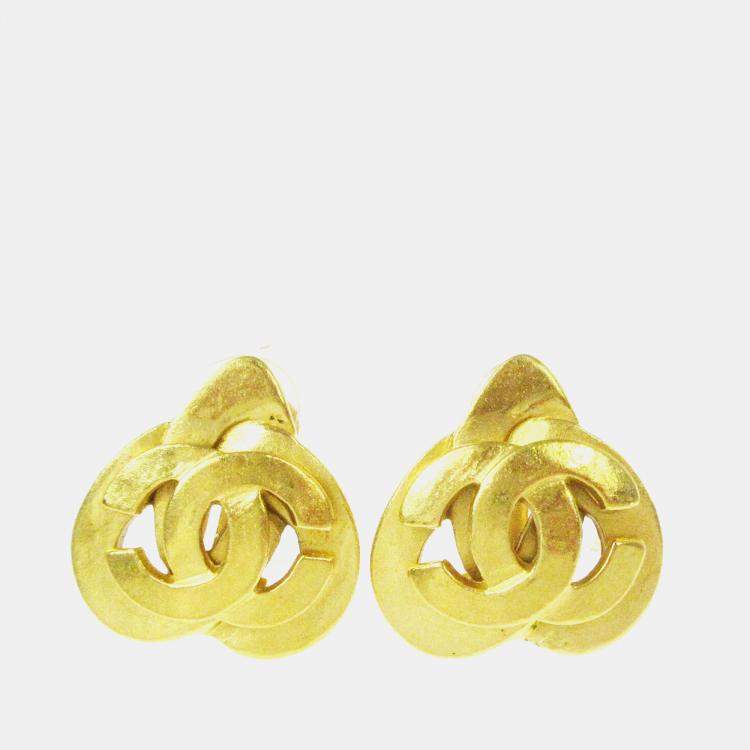 Pre Owned Chanel Heart Earrings Clip-On Gold
