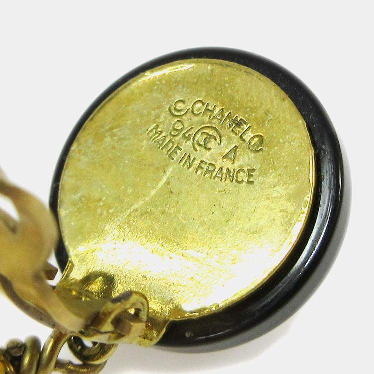 Pre Owned Chanel Artificial Pearl Dangle Earrings Clip-On Black White