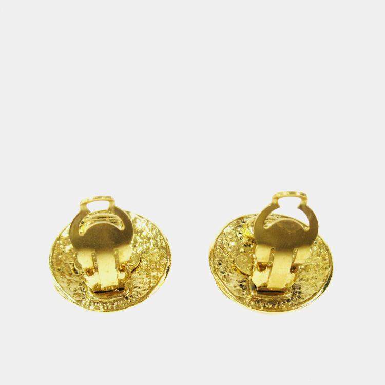 Pre Owned Chanel Button Earrings Clip-On Gold
