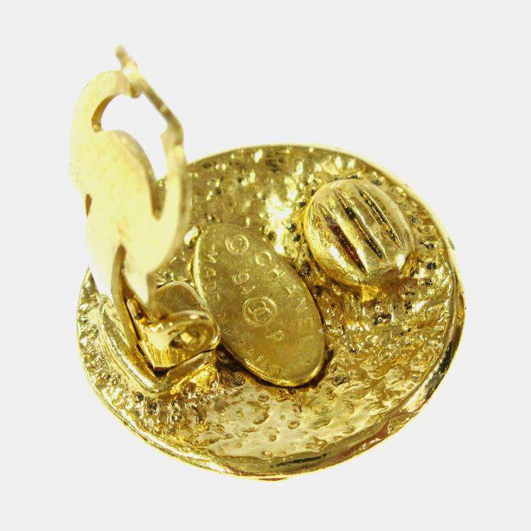 Pre Owned Chanel Button Earrings Clip-On Gold