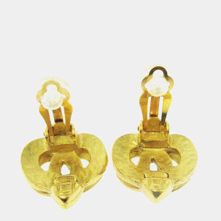 Pre Owned Chanel Heart Earrings Clip-On Gold