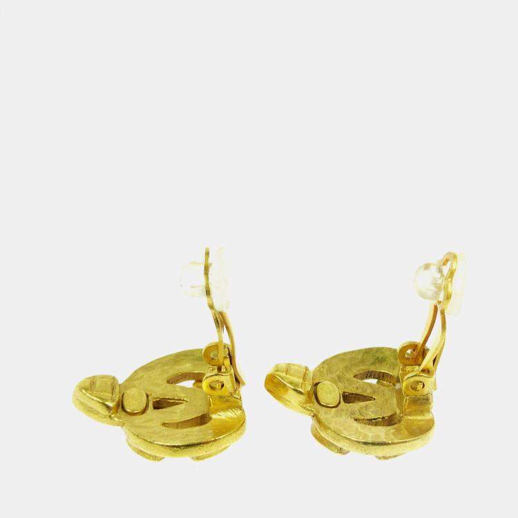 Pre Owned Chanel Heart Earrings Clip-On Gold