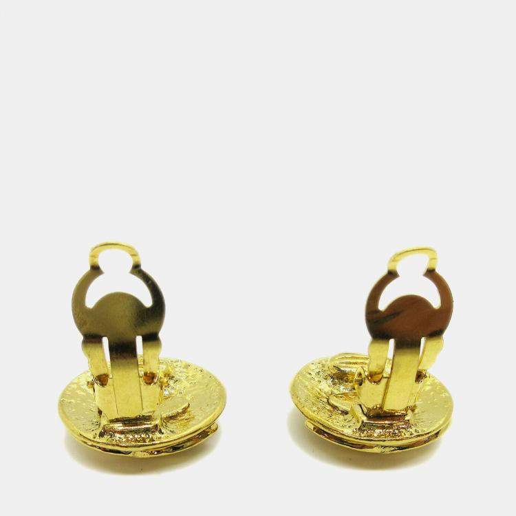 Pre Owned Chanel Button Earrings Clip-On Gold