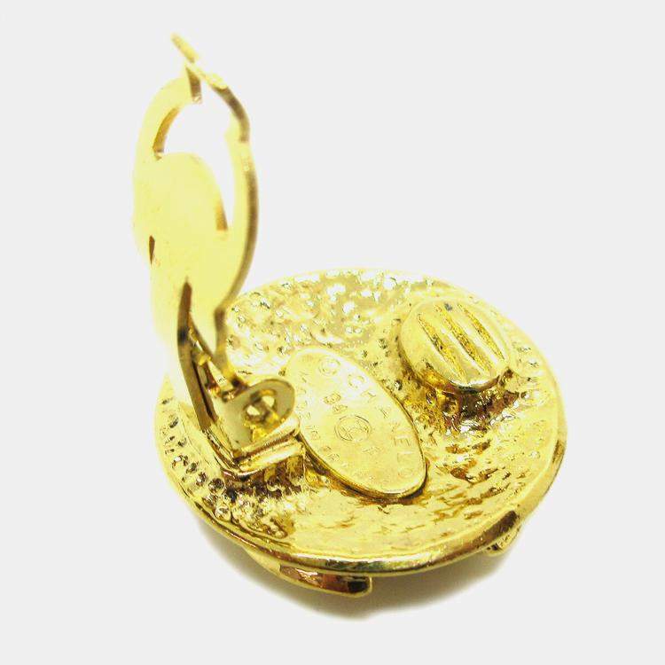Pre Owned Chanel Button Earrings Clip-On Gold