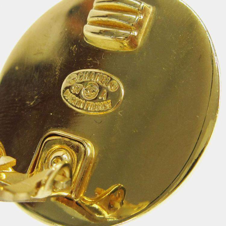 Pre Owned Chanel Turnlock Button Earrings Clip-On Gold Silver