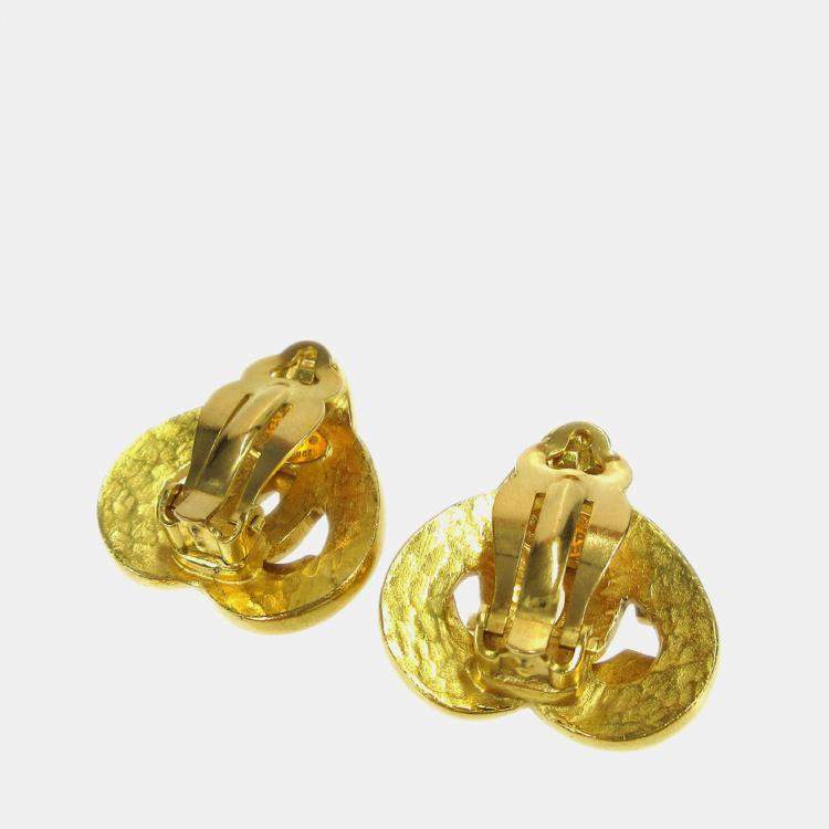 Pre Owned Chanel Heart Earrings Clip-On Gold
