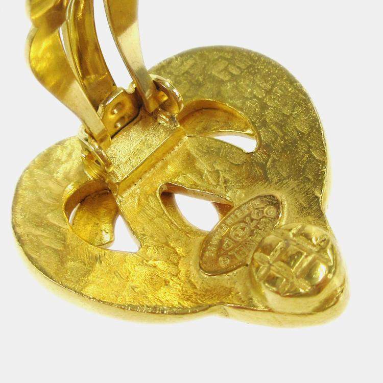 Pre Owned Chanel Heart Earrings Clip-On Gold