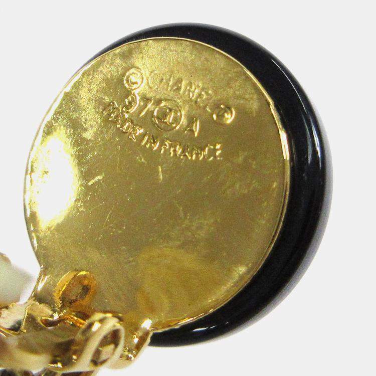 Pre Owned Chanel Artificial Pearl Dangle Earrings Clip-On Black