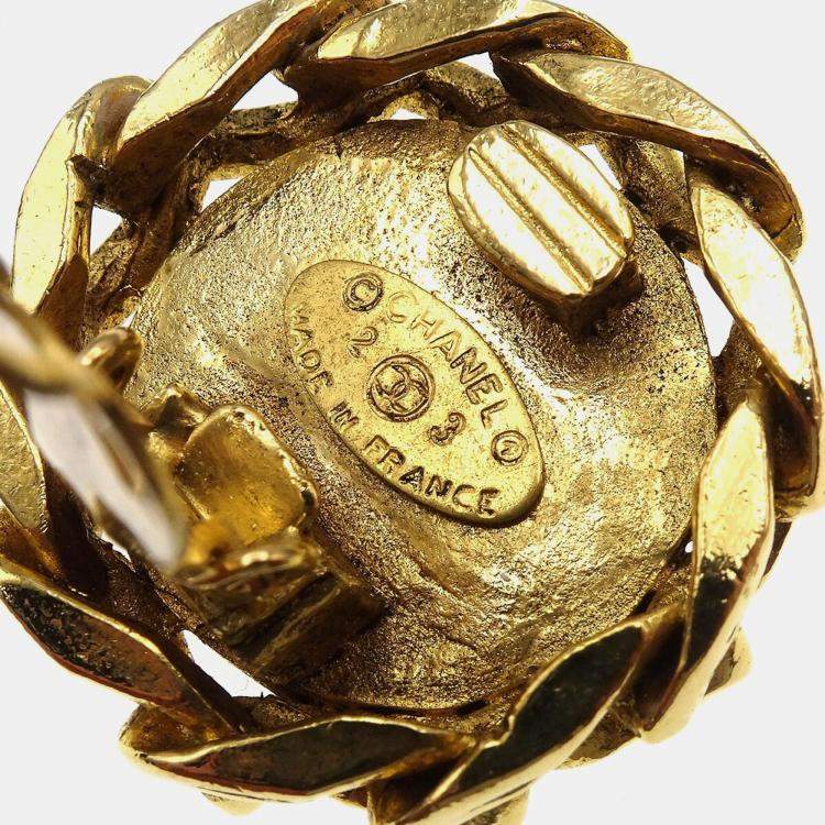 Pre Owned Chanel Rhinestone Earrings Clip-On Gold