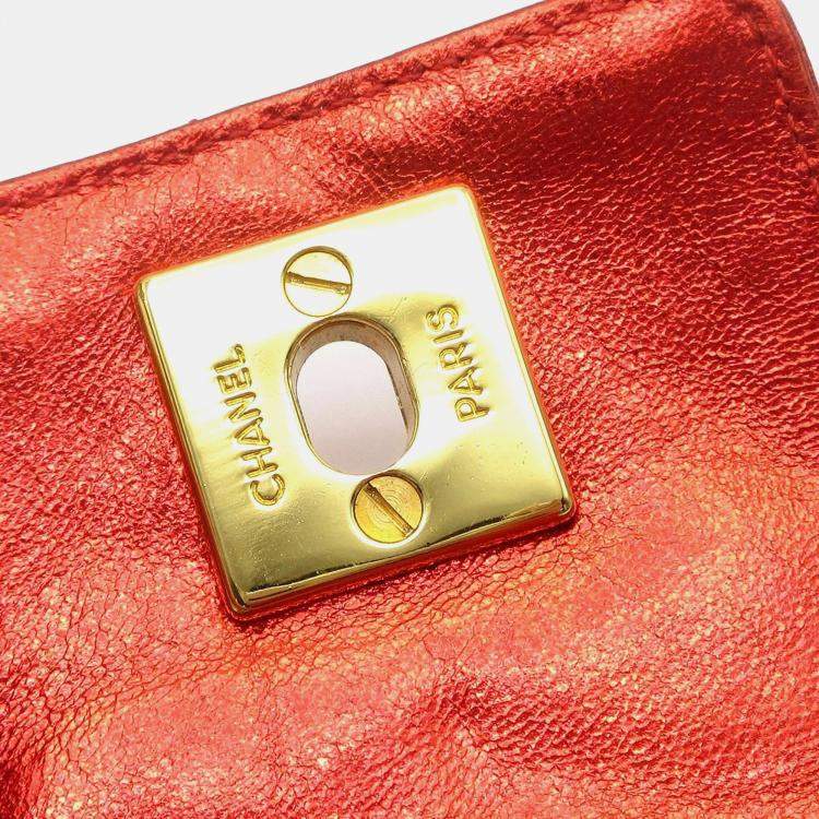 Pre Owned Chanel Turnlock Bangle Red Lambskin