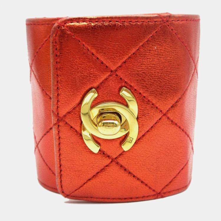 Pre Owned Chanel Turnlock Bangle Red Lambskin