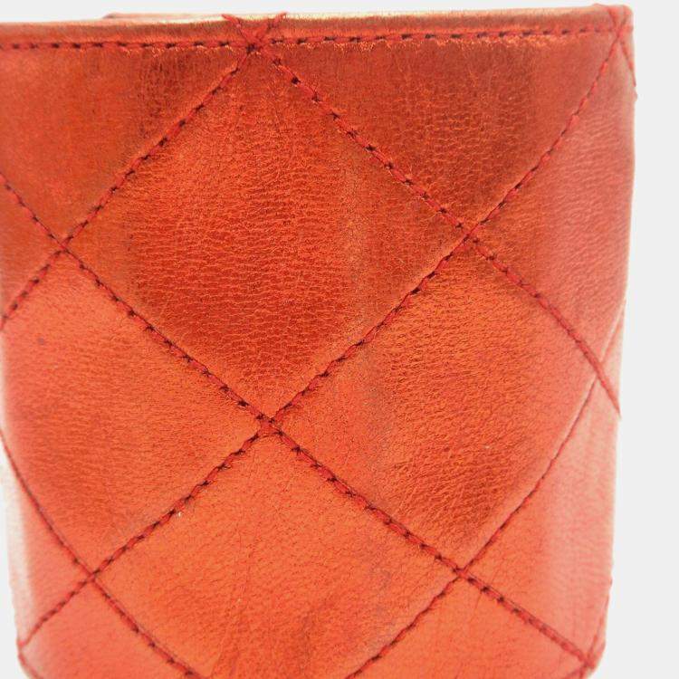 Pre Owned Chanel Turnlock Bangle Red Lambskin