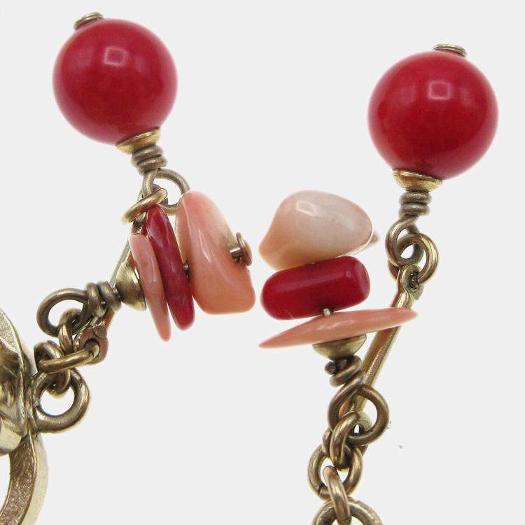 Pre Owned Chanel Dangle Earrings Clip-On Red
