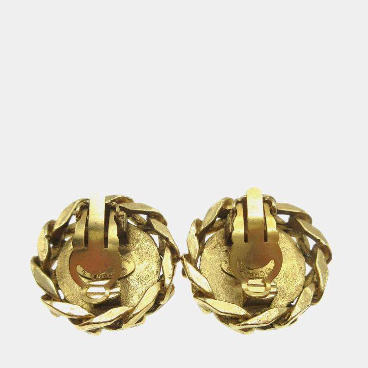 Pre Owned Chanel Rhinestone Earrings Clip-On Gold