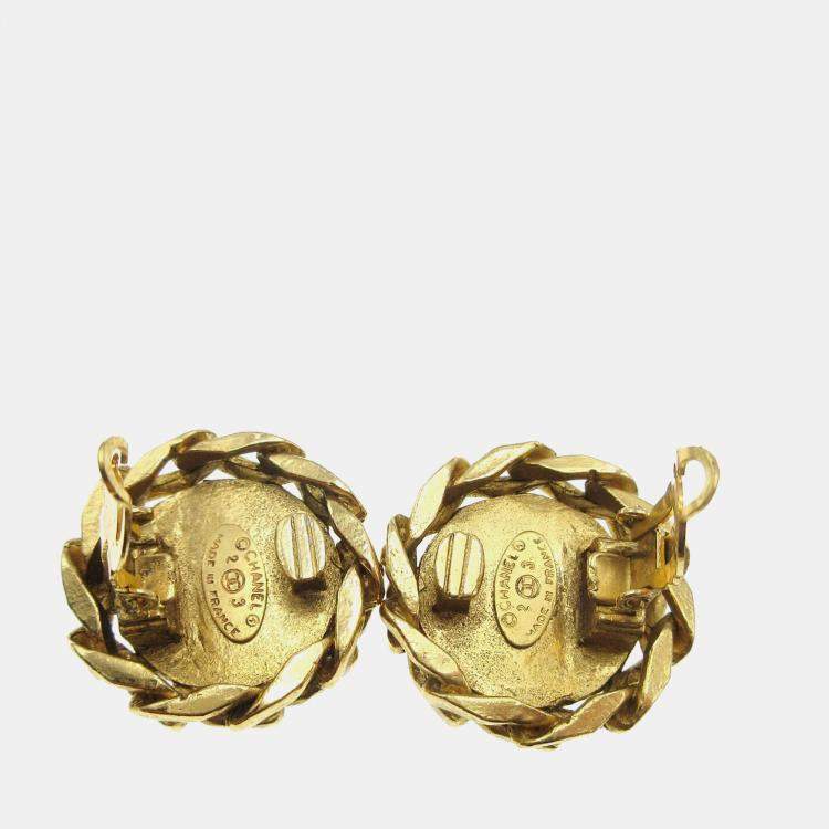Pre Owned Chanel Rhinestone Earrings Clip-On Gold