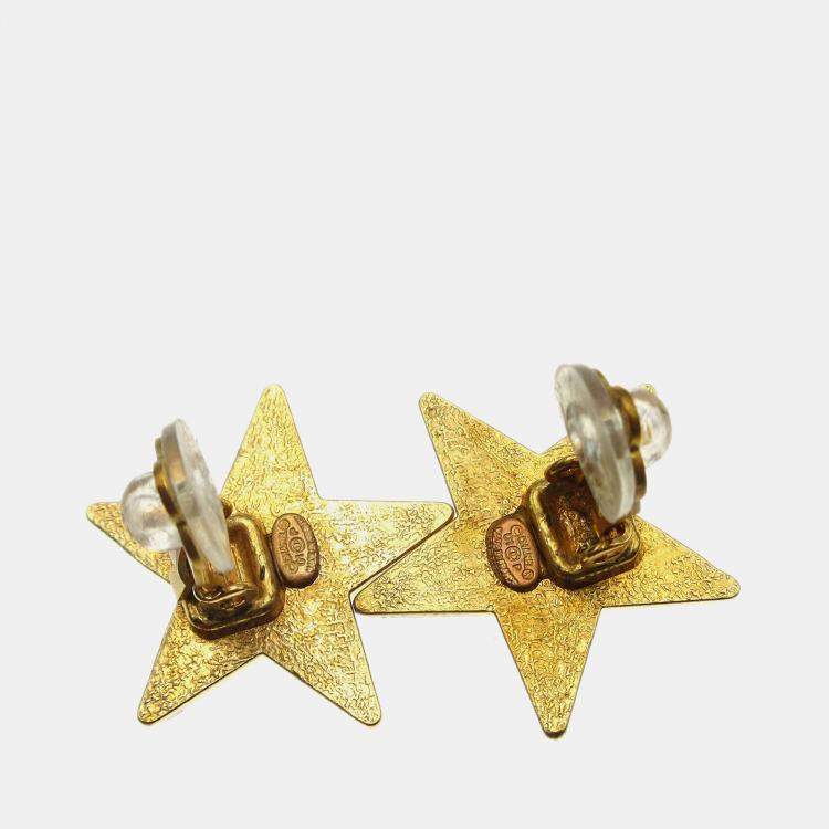 Pre Owned Chanel Star Earrings Clip-On Yellow
