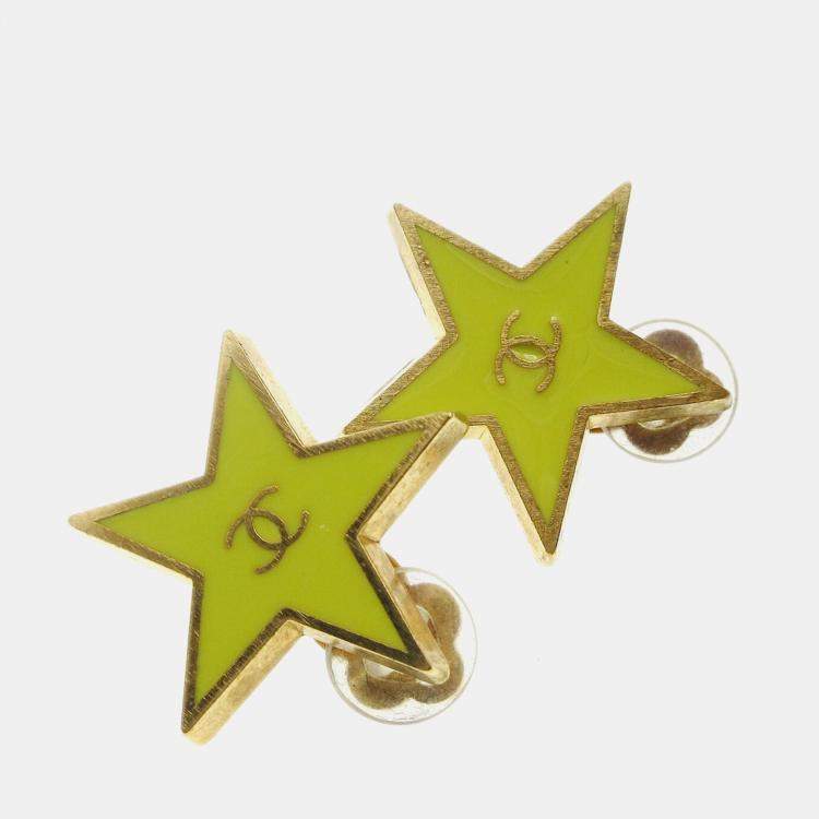 Pre Owned Chanel Star Earrings Clip-On Yellow