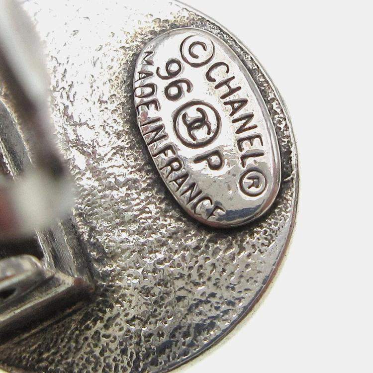 Pre Owned Chanel Medallion Dangle Earrings Gold Silver Clip-On