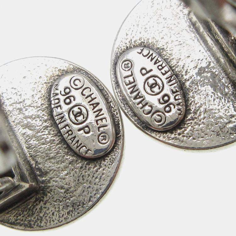 Pre Owned Chanel Medallion Dangle Earrings Gold Silver Clip-On