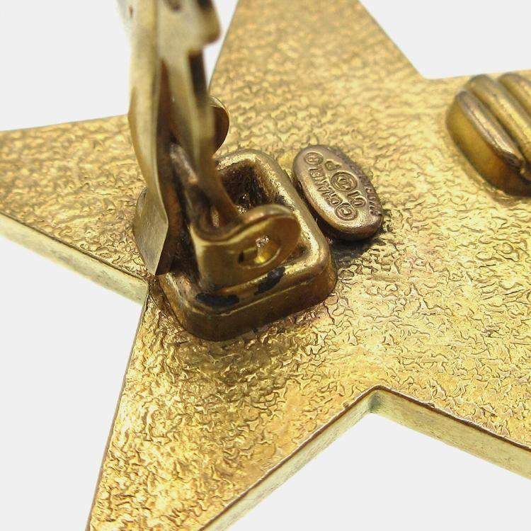 Pre Owned Chanel Star Earrings Clip-On Yellow