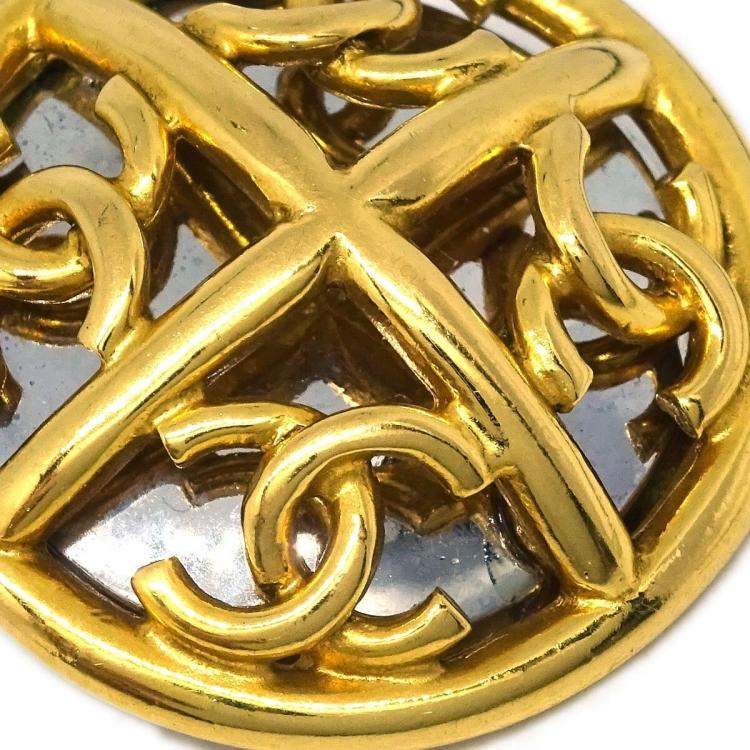 Pre Owned Chanel Button Earrings Clip-On Gold