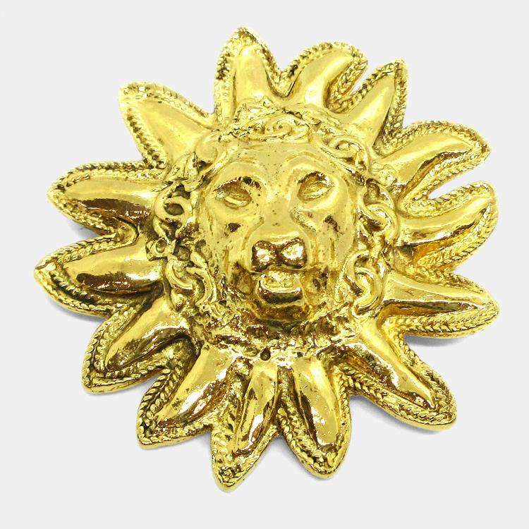 Pre Owned Chanel Lion Brooch Pin Gold