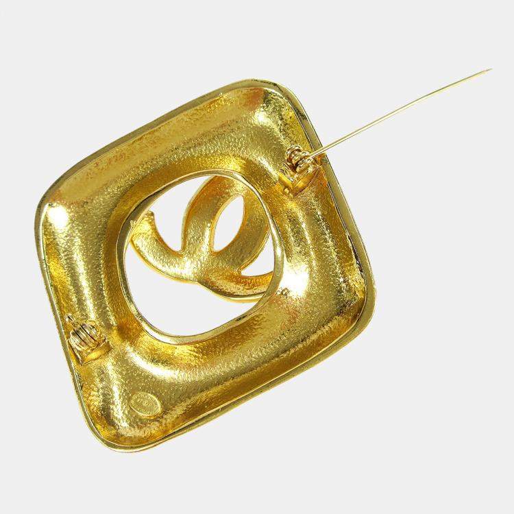 Pre Owned Chanel Rhombus Brooch Pin Gold