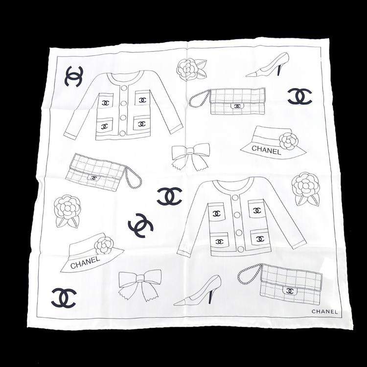 Pre Owned Chanel Icon Scarf White Small Good